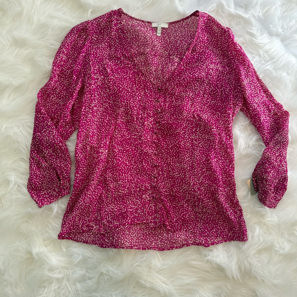 Joie Fuchsia 100% silk Patterned button down Blouse, XS